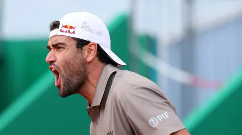 Matteo Berrettini celebrates his win over Alexander Zverev in the Monte Carlo Masters
