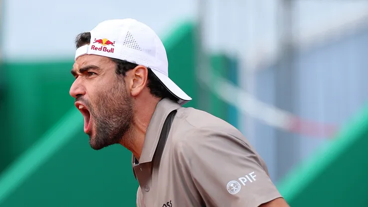 Matteo Berrettini celebrates his win over Alexander Zverev in the Monte Carlo Masters