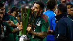 Carlos Rodriguez of Mexico with the Concacaf Gold Cup trophy