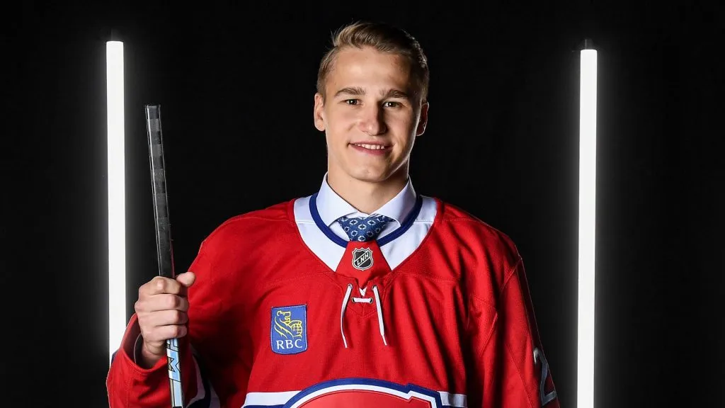 Ivan Demidov poses for a portrait after being drafted by the Montreal Canadiens with the fifth overall pick during the 2024 Upper Deck NHL Draft at Sphere on June 28, 2024 in Las Vegas, Nevada.