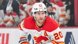 Blake Coleman #20 of the Calgary Flames skates during the first period against the Montreal Canadiens at the Bell Centre on November 5, 2024 in Montreal, Quebec, Canada. The Calgary Flames defeated the Montreal Canadiens 3-2 in overtime.