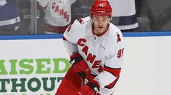 Mikko Rantanen warms up prior to playing against the Toronto Maple Leafs in an NHL game at Scotiabank Arena on February 22, 2025 in Toronto, Ontario, Canada.