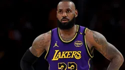 LeBron James #23 of the Los Angeles Lakers in action against the New Orleans Pelicans at Crypto.com Arena on April 04, 2025 in Los Angeles, California.