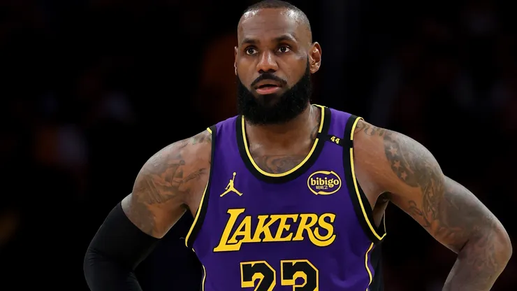 LeBron James #23 of the Los Angeles Lakers in action against the New Orleans Pelicans at Crypto.com Arena on April 04, 2025 in Los Angeles, California.