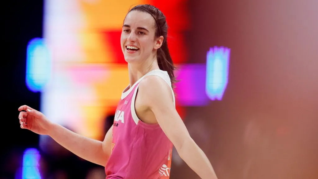 Caitlin Clark #22 of Team WNBA reacts during the first half of the 2024 WNBA All Star Game at Footprint Center on July 20, 2024. (Source: Alex Slitz/Getty Images)