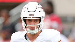 Arch Manning #16 of the Texas Longhorns warms-up prior to a game against the Alabama Crimson Tide at Bryant-Denny Stadium on September 09, 2023 in Tuscaloosa, Alabama.