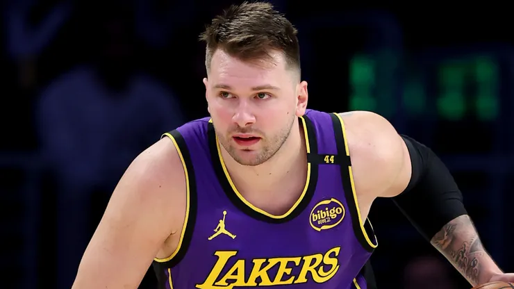 Luka Doncic #77 of the Los Angeles Lakers in action against the New Orleans Pelicans at Crypto.com Arena.