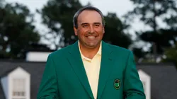 Angel Cabrera of Argentina celebrates during the green jacket presentation after defeating Kenny Perry on the second sudden death playoff hole to win the 2009 Masters Tournament at Augusta National Golf Club on April 12, 2009 in Augusta, Georgia.