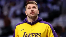 Luka Doncic #77 of the Los Angeles Lakers warms up before the game against the Dallas Mavericks.