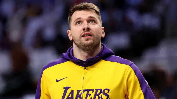 Luka Doncic #77 of the Los Angeles Lakers warms up before the game against the Dallas Mavericks.