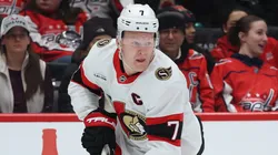 Brady Tkachuk #7 of the Ottawa Senators skates against the Washington Capitals during the first period at Capital One Arena on March 03, 2025 in Washington, DC.