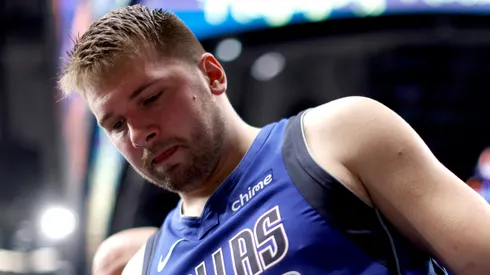 Luka Doncic #77 of the Dallas Mavericks leaves the court against the Minnesota Timberwolves in the first half at American Airlines Center on December 25, 2024 in Dallas, Texas.