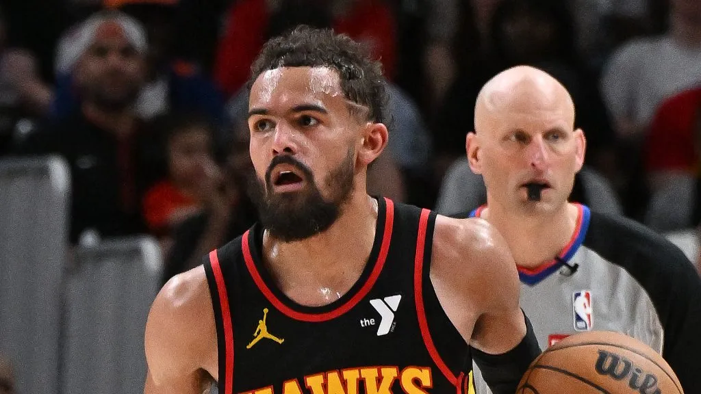 Trae Young #11 of the Atlanta Hawks handles the ball against the New York Knicks during the third quarter