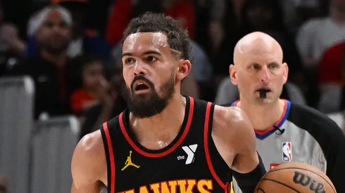 Trae Young #11 of the Atlanta Hawks handles the ball against the New York Knicks during the third quarter