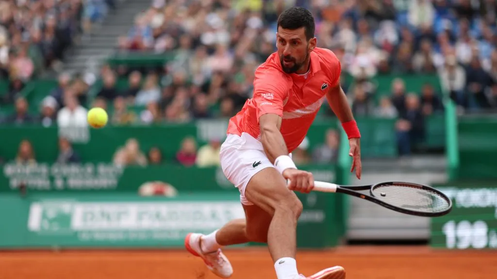 Novak Djokovic of Serbia plays a backhand against Alejandro Tabilo of Chile during the Monte-Carlo Masters. (Clive Brunskill/Getty Images)
