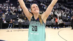 Sabrina Ionescu #20 of the New York Liberty reacts after hitting a game winning three point basket to defeat the Minnesota Lynx 80-77 in Game Three of the WNBA Finals at Target Center on October 16, 2024.