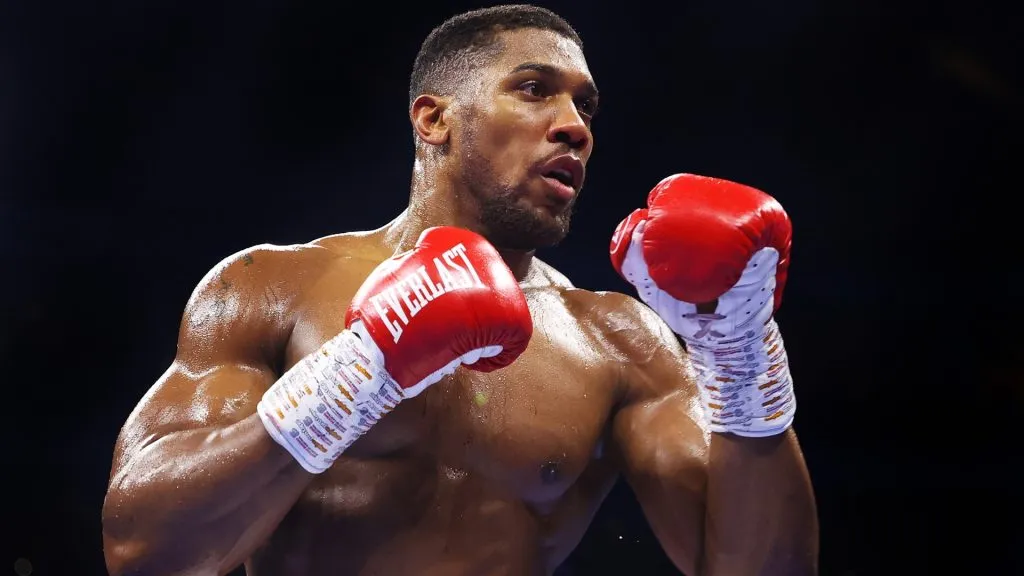 Anthony Joshua looks on during the Heavyweight fight between Anthony Joshua and Jermaine Franklin at The O2 Arena on April 01, 2023. (Source: James Chance/Getty Images)