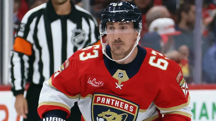 Brad Marchand #63 of the Florida Panthers skates against the Montreal Canadiens at Amerant Bank Arena on March 30, 2025 in Sunrise, Florida.