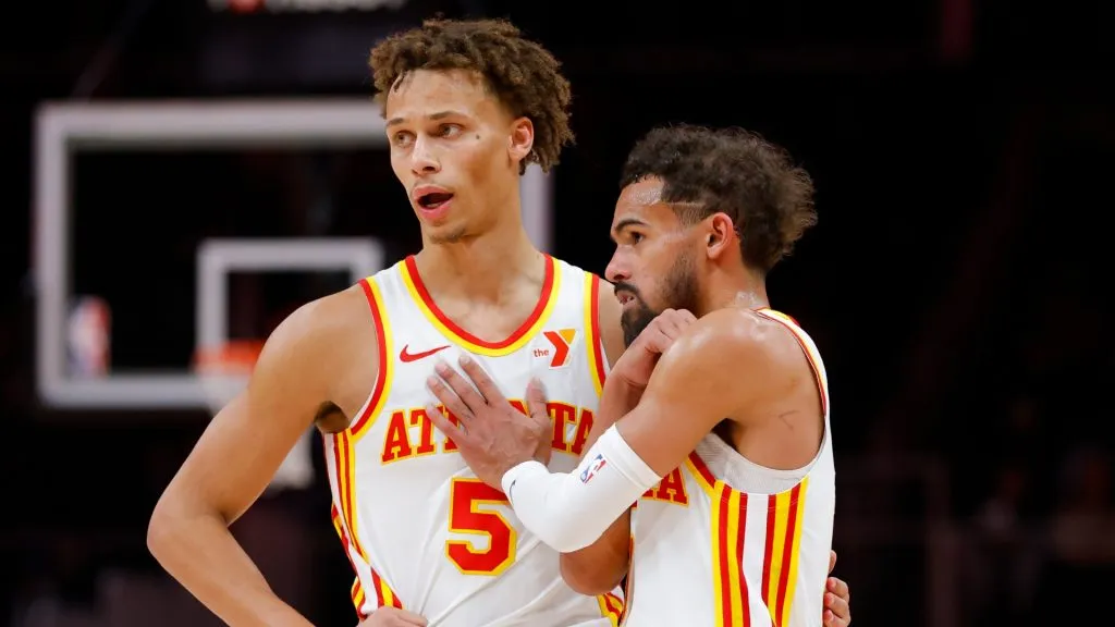 Dyson Daniels and Trae Young playing with the Atlanta Hawks.
