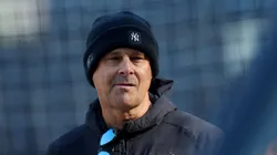 Manager Aaron Boone #17 of the New York Yankees looks on.