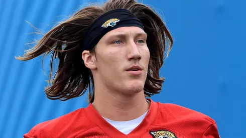 Trevor Lawrence #16 of the Jacksonville Jaguars participates in drills during Jacksonville Jaguars Mandatory Minicamp at TIAA Bank Field on June 14, 2021 in Jacksonville, Florida.