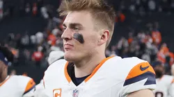 Quarterback Bo Nix #10 of the Denver Broncos looks on after beating the Las Vegas Raiders 29-19 at Allegiant Stadium on November 24, 2024 in Las Vegas, Nevada.