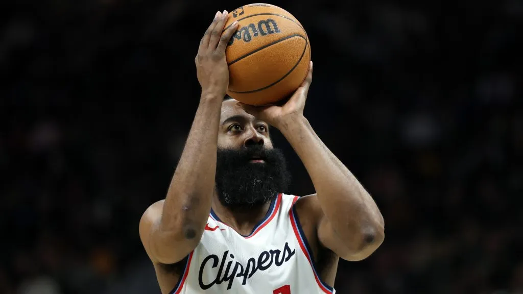James Harden #1 of the LA Clippers shoots a free throw during a game against the Milwaukee Bucks at Fiserv Forum. (Stacy Revere/Getty Images)