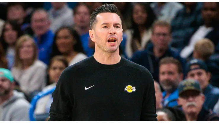 Los Angeles Lakers coach JJ Reddick watches game play during the first quarter against the Oklahoma City Thunder at Paycom Center on April 6, 2025 in Oklahoma City, Oklahoma.