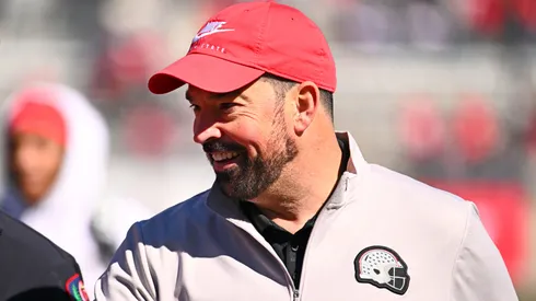 Head coach Ryan Day of the Ohio State Buckeyes enters Ohio Stadium prior to the Ohio State Spring Game on April 12, 2025 in Columbus, Ohio.