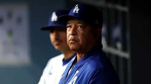 Manager Dave Roberts of the Los Angeles Dodgers looks on during the game against the Atlanta Braves at Dodger Stadium on March 31, 2025 in Los Angeles, California.
