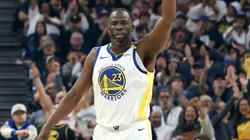 Draymond Green #23 of the Golden State Warriors reacts after the Warriors made a shot against the LA Clippers in the first half at Chase Center on April 13, 2025 in San Francisco, California.