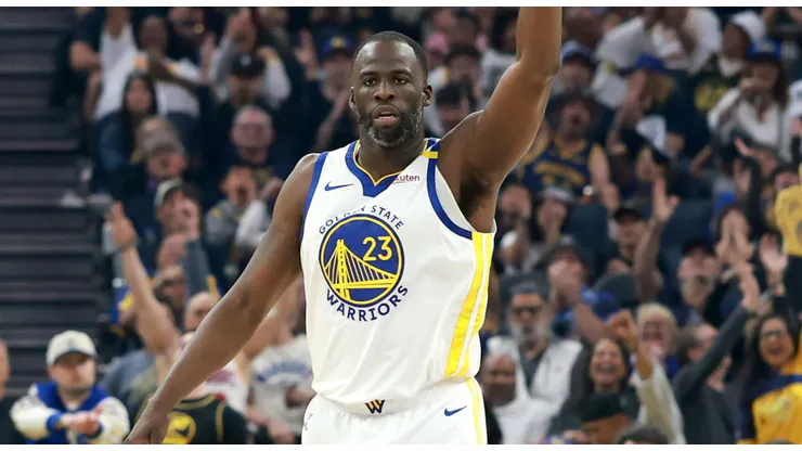 Draymond Green #23 of the Golden State Warriors reacts after the Warriors made a shot against the LA Clippers in the first half at Chase Center on April 13, 2025 in San Francisco, California.