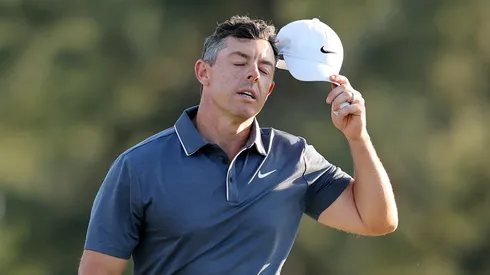 Rory McIlroy of Northern Ireland reacts to missing a putt for par on the 18th hole during the final round of the 2025 Masters Tournament at Augusta National Golf Club on April 13, 2025 in Augusta, Georgia.