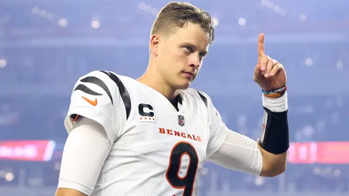 Joe Burrow #9 of the Cincinnati Bengals celebrates as he walks off the field after defeating the Los Angeles Rams in the game at Paycor Stadium on September 25, 2023 in Cincinnati, Ohio.