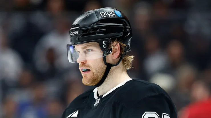 Warren Foegele #37 of the Los Angeles Kings in the third period at Crypto.com Arena on April 07, 2025 in Los Angeles, California.