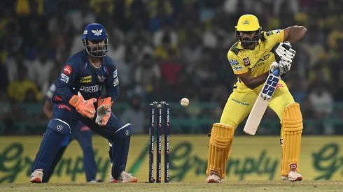 Vijay Shankar of Chennai Super Kings plays a shot during the 2025 IPL match between Lucknow Super Giants and Chennai Super Kings on April 14, 2025.