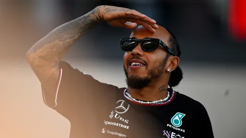 Lewis Hamilton of Great Britain and Mercedes looks on from the drivers parade prior to the F1 Grand Prix of Abu Dhabi at Yas Marina Circuit on December 08, 2024 in Abu Dhabi, United Arab Emirates.