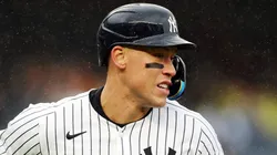 Aaron Judge #99 of the New York Yankees singles during the first inning against the San Francisco Giants at Yankee Stadium on April 12, 2025 in the Bronx borough of New York City.