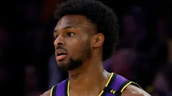 Bronny James #9 of the Los Angeles Lakers at Crypto.com Arena on March 17, 2025 in Los Angeles, California.