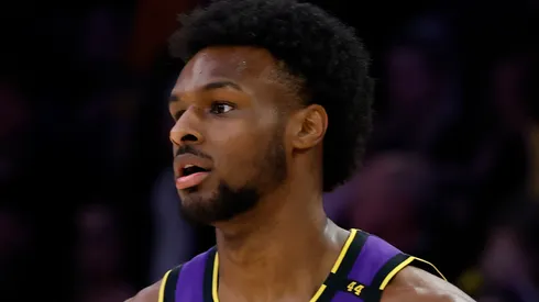 Bronny James #9 of the Los Angeles Lakers at Crypto.com Arena on March 17, 2025 in Los Angeles, California.