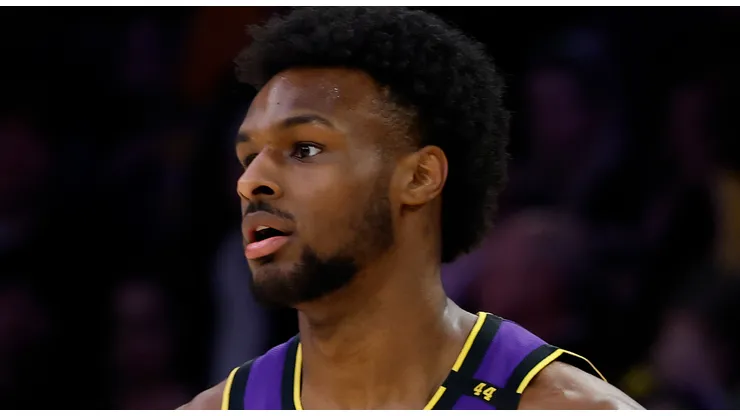 Bronny James #9 of the Los Angeles Lakers at Crypto.com Arena on March 17, 2025 in Los Angeles, California.