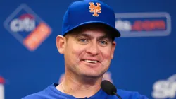 Carlos Mendoza of the New York Mets speaks during a press conference before the game against the New York Yankees at Citi Field on June 26, 2024 in the Queens borough of New York City.