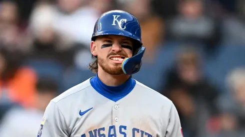 CLEVELAND, OHIO - APRIL 12: Bobby Witt Jr. #7 of the Kansas City Royals reacts during the fourth inning against the Cleveland Guardians at Progressive Field on April 12, 2025 in Cleveland, Ohio. (Photo by Nick Cammett/Getty Images)