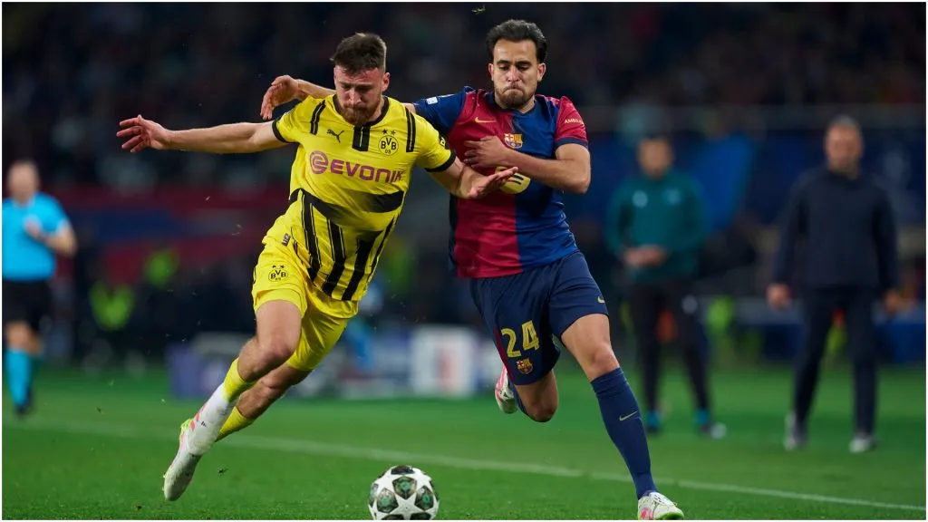 Salih Oezcan of Borussia Dortmund battles for possession with Eric Garcia of FC Barcelona – Pedro Salado/Getty Images