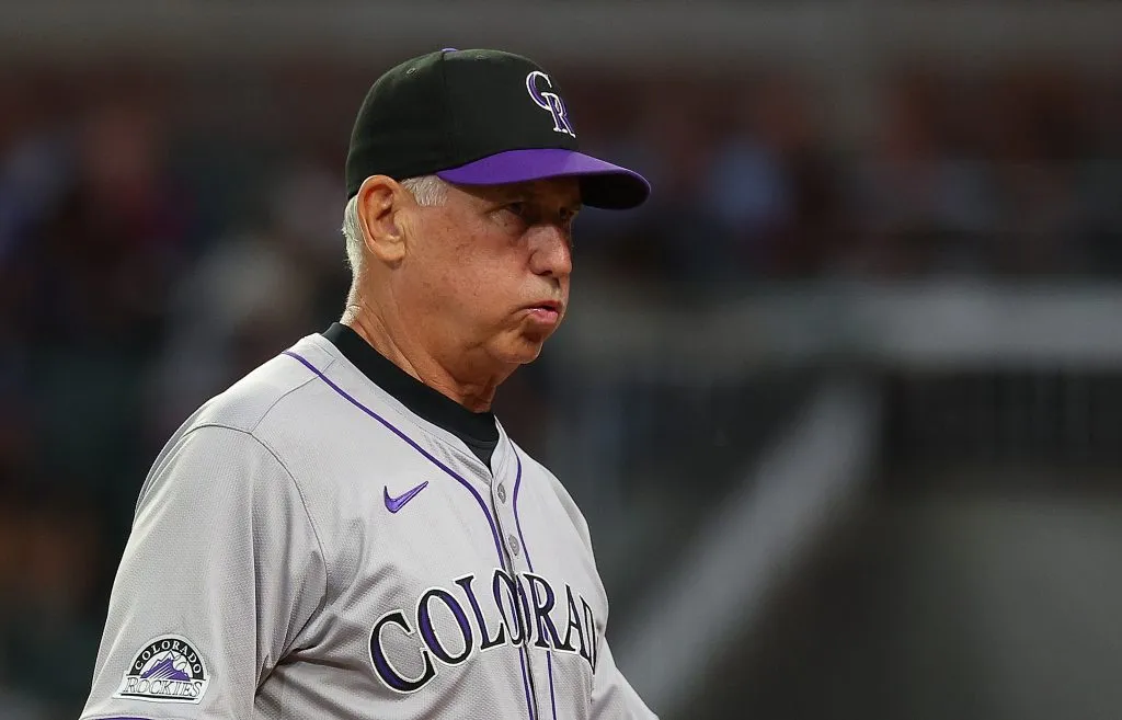 ATLANTA, GEORGIA – SEPTEMBER 04: Manager Bud Black #10 of the Colorado Rockies reacts as we walks off the field after pulling Jake Bird #59 in the sixth inning against the Atlanta Braves at Truist Park on September 04, 2024 in Atlanta, Georgia. (Photo by Kevin C. Cox/Getty Images)