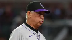 Manager Bud Black #10 of the Colorado Rockies reacts as we walks off the field after pulling Jake Bird #59 in the sixth inning against the Atlanta Braves at Truist Park on September 04, 2024 in Atlanta, Georgia.