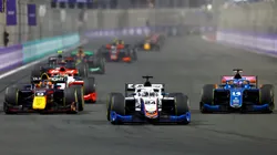 Jak Crawford, Hitech Pulse-Eight, Kush Maini and Jack Doohan battle for track position during the Round 2:Jeddah Sprint race of the Formula 2 Championship on March 18, 2023.