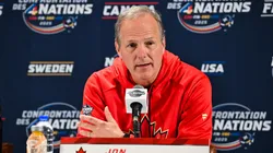 Head coach Jon Cooper of Canada takes questions during media day ahead of the 2025 NHL 4 Nations Face-Off at the Bell Centre on February 11, 2025.