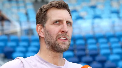 Dirk Nowitzki speaks to media during a media opportunity ahead of the 2023 Australian Open.