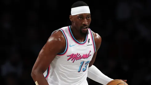 : Bam Adebayo #13 of the Miami Heat in action during the game against the Brooklyn Nets at Barclays Center on February 07, 2025 in the Brooklyn borough of New York City.